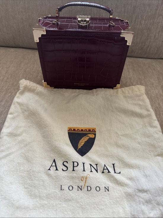 Aspinal Of London Handbags - Aspinal of London Mini Croc-Embossed Top Trunk Handle Bag in Burgundy